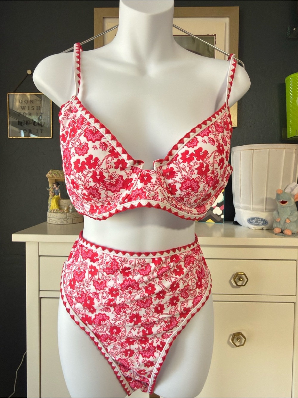 Cupshe Pink & White Floral High-Waist Bikini Set